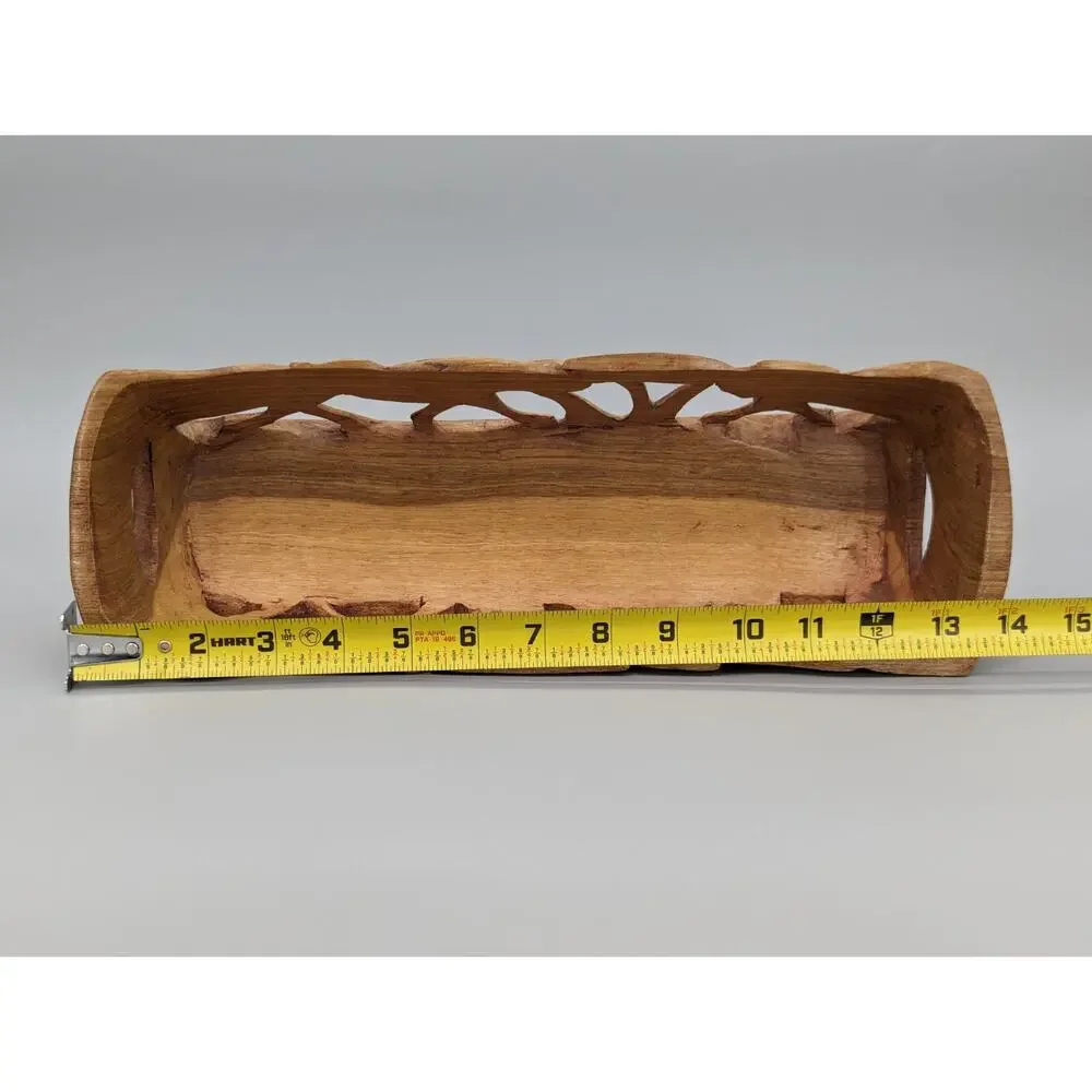 Safari African Hand Carved Wood Fruit Food Decorative Basket 14” Vintage